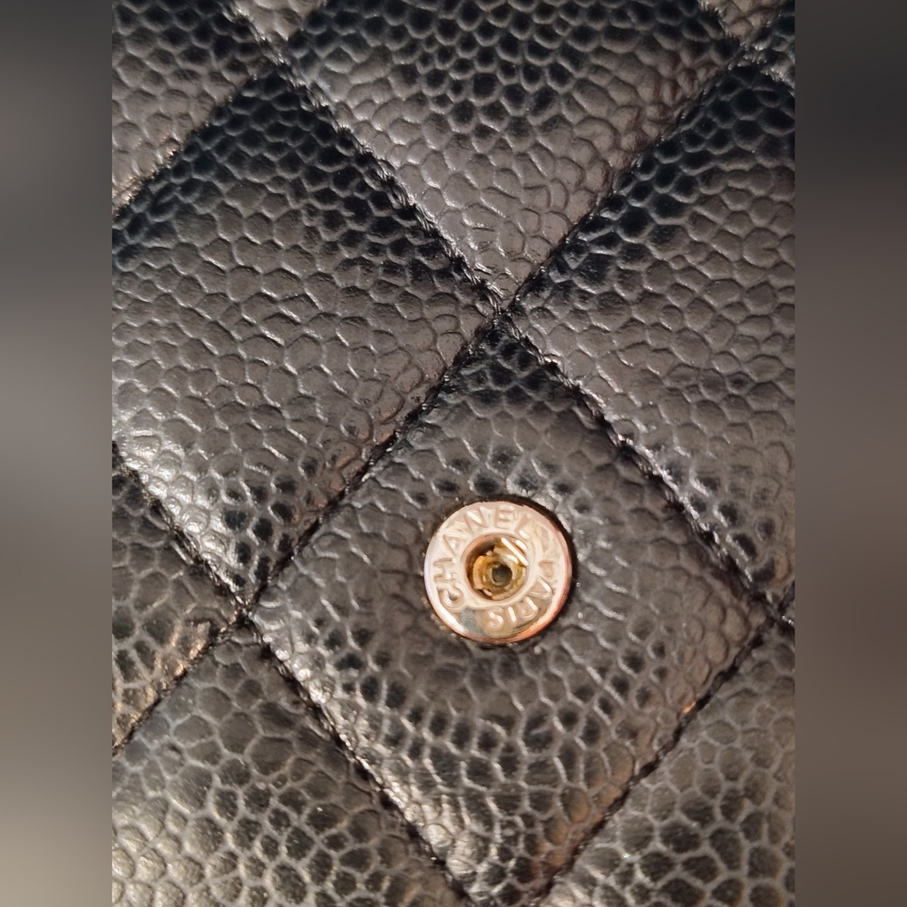 EUC CHANEL Long Wallet - Black Quilted Caviar Leather Flap w/SHW - Picture 9 of 15